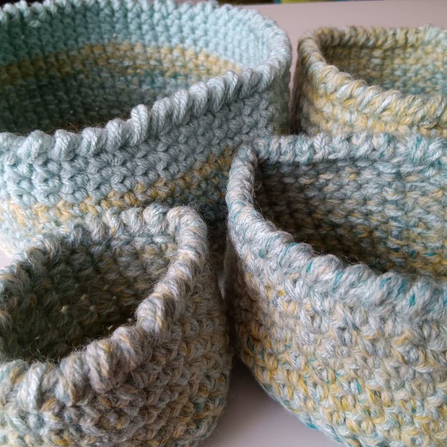Crochet Nesting Baskets (Rustic Greens) - set of 4, so practical!