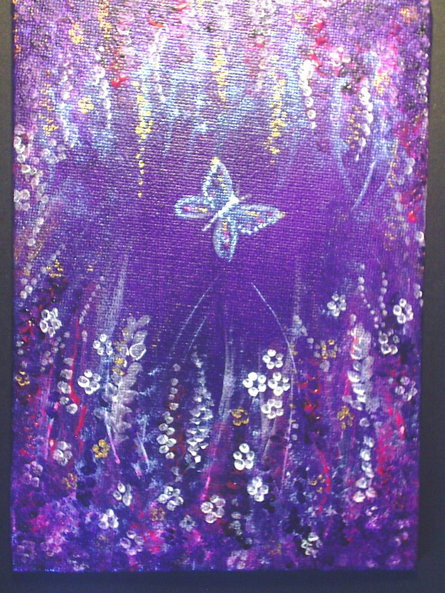 7x5" SFA acrylic butterfly purple fantasy painting 
