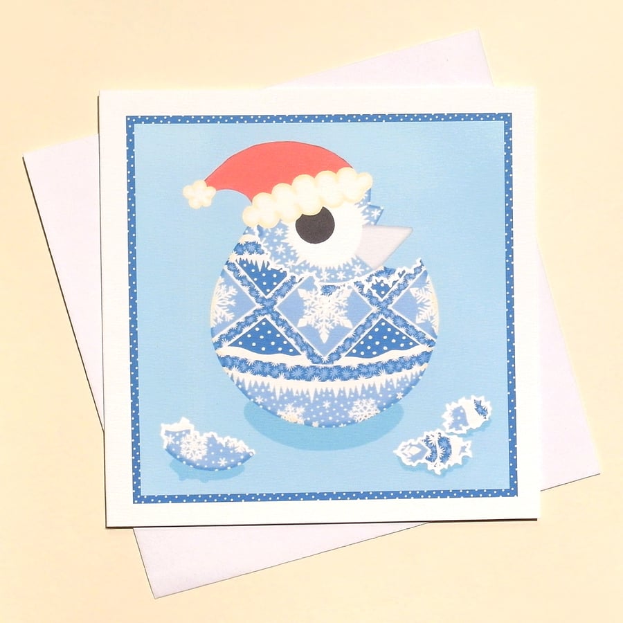 Winter Chick Christmas Card. Ukraine inspired hatching pysanka egg card. X-HCP