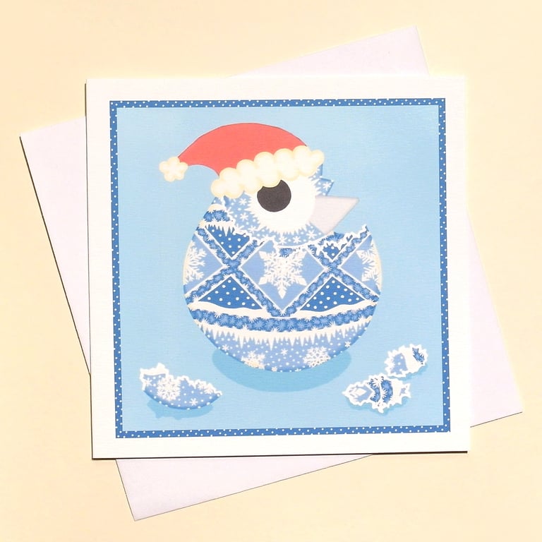 Winter Chick Christmas Card. Ukraine inspired hatching pysanka egg card. X-HCP