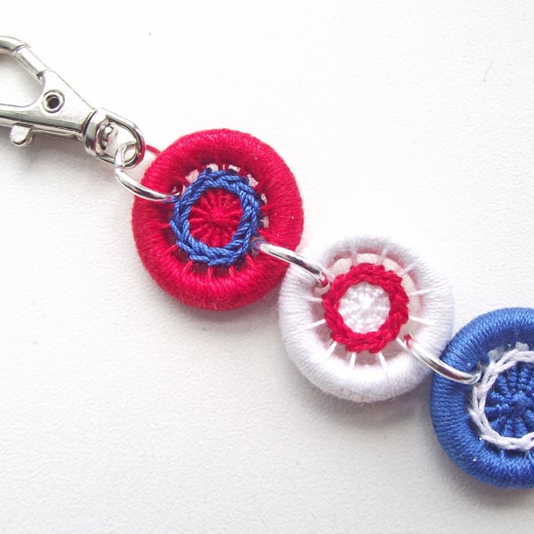 Patriotic Keyring, Keychain, Key Identifier, Key Fob, Zip Pull, Bag Charm, RWB