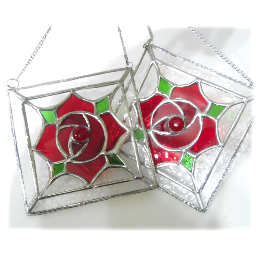 RESERVED 2 Machintosh Rose Square Stained Glass Suncatchers 