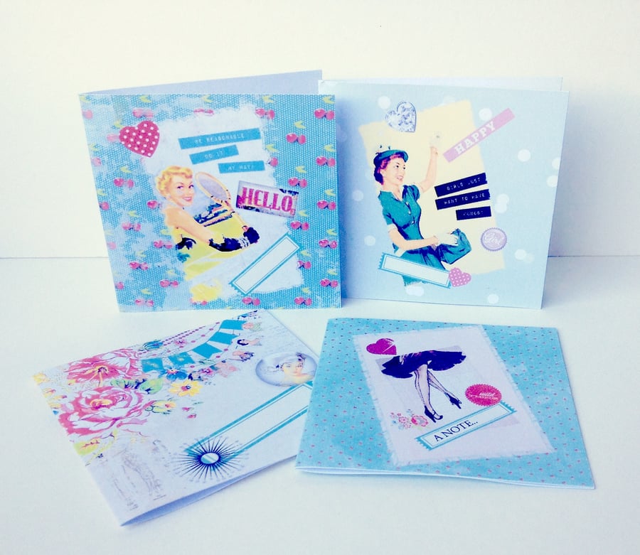 Handmade Notecards Set of Four,Retro 50's Ladies Theme,Can be Personalised 