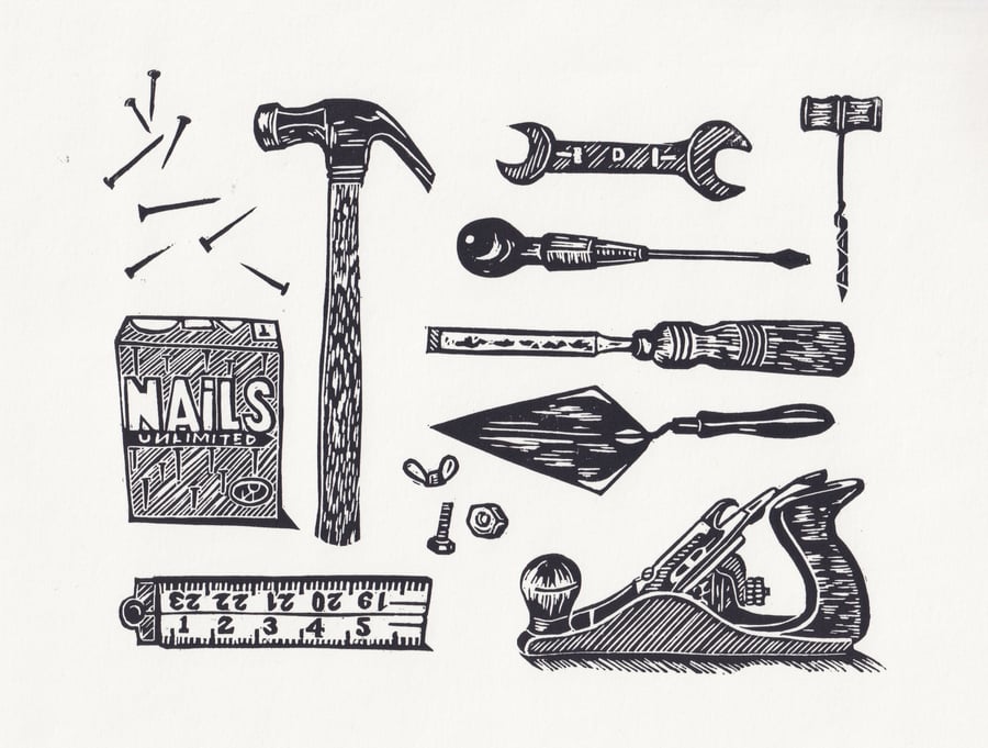 The Repair Shop Lino Print- B&W