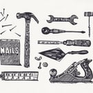 Tool Kit Lino Print- B&W