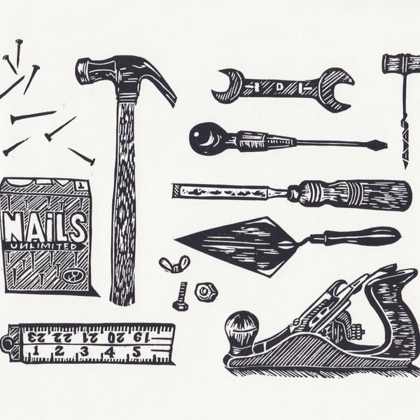 The Repair Shop Lino Print- B&W