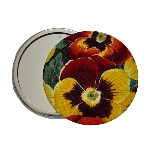 Pansy Design Fabric Backed Pocket Mirror