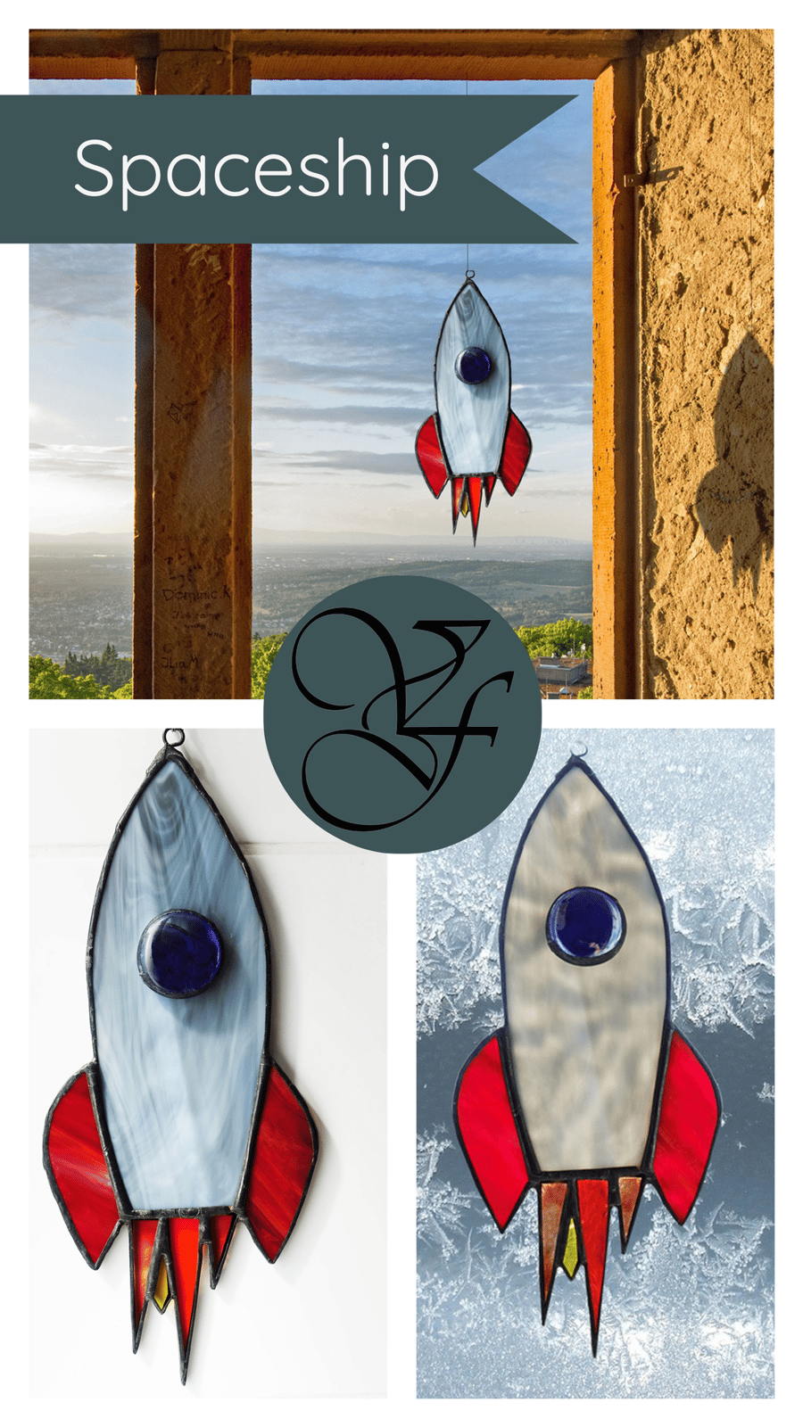 Rocket Suncatcher -  Sci Fi Fans Stained Glass Window Ornament