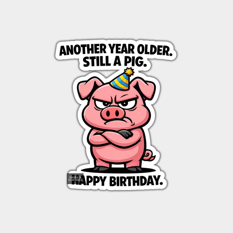 Funny Rude Birthday Sticker For Adults - Grumpy Pig