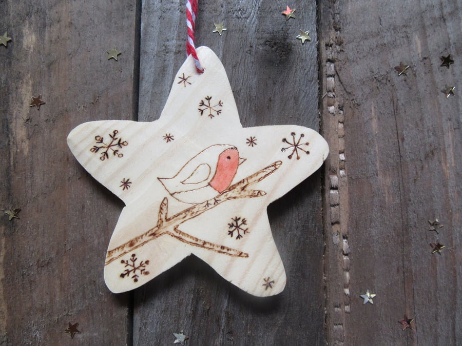 Robin wooden Christmas tree decoration