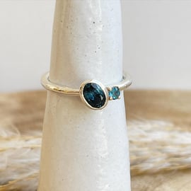 Sapphire and London blue topaz Duo ring in Sterling Silver and 9ct Yellow Gold