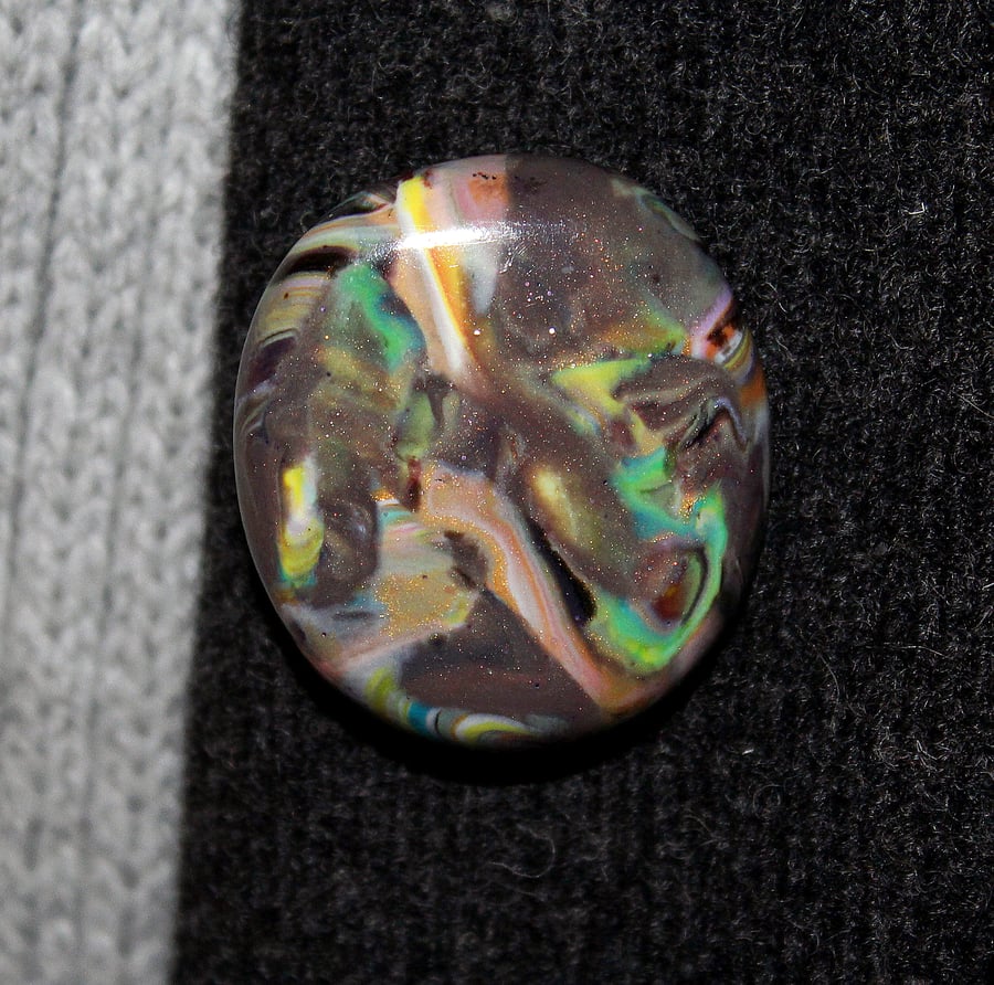 Polished Stone Style Brooch - Polymer Clay Pin Badge - Festival Jewellery