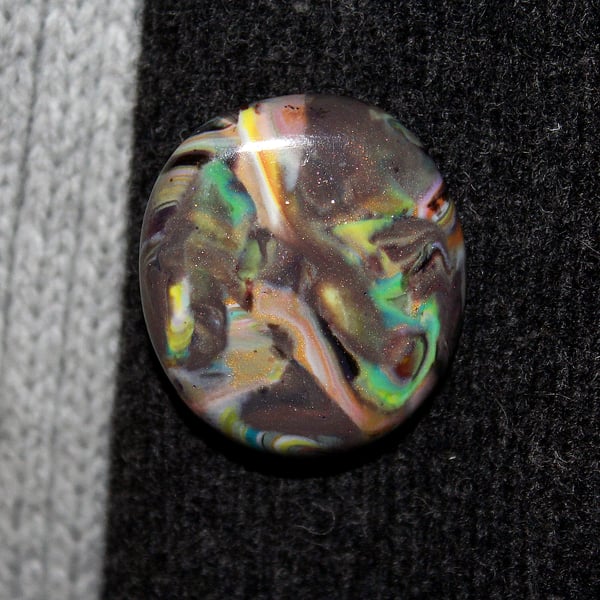 Polished Stone Style Brooch - Polymer Clay Pin Badge - Festival Jewellery