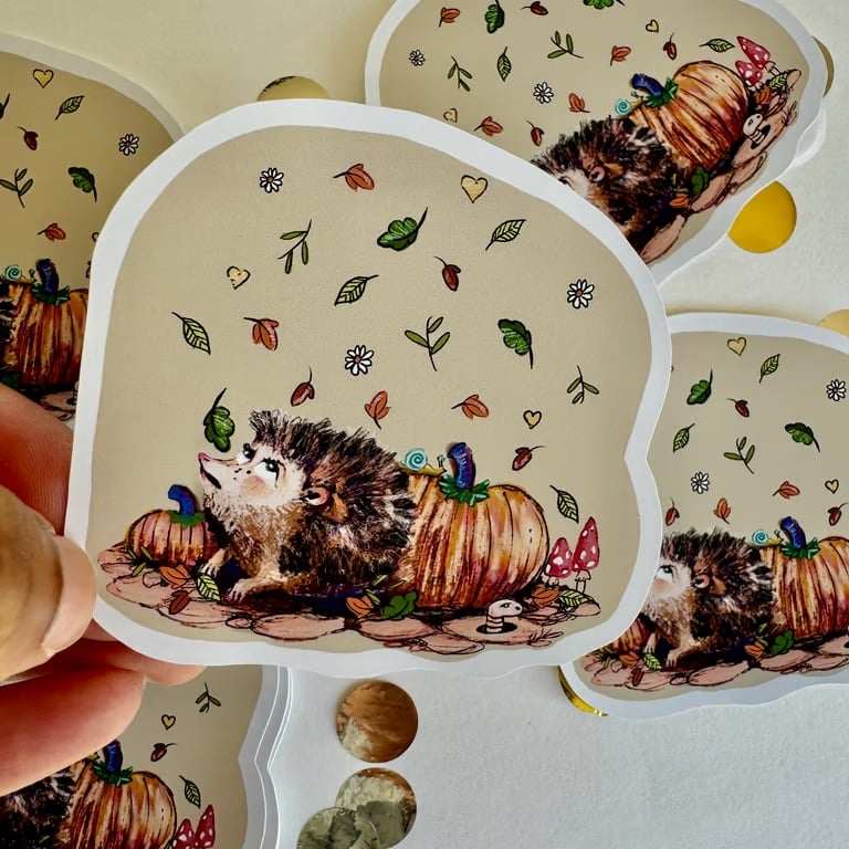 Stickers Autumn Hedgehog Matt Vinyl die cut sticker
