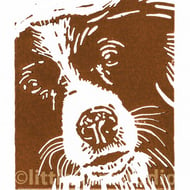 Dog - Brown Collie - Original Hand Pulled Linocut Print