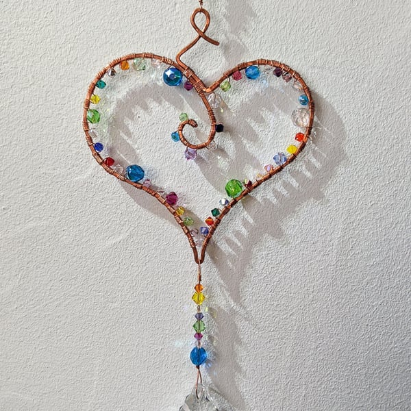 Sun Catcher hanging decoration stunning heart sparkly handmade unique