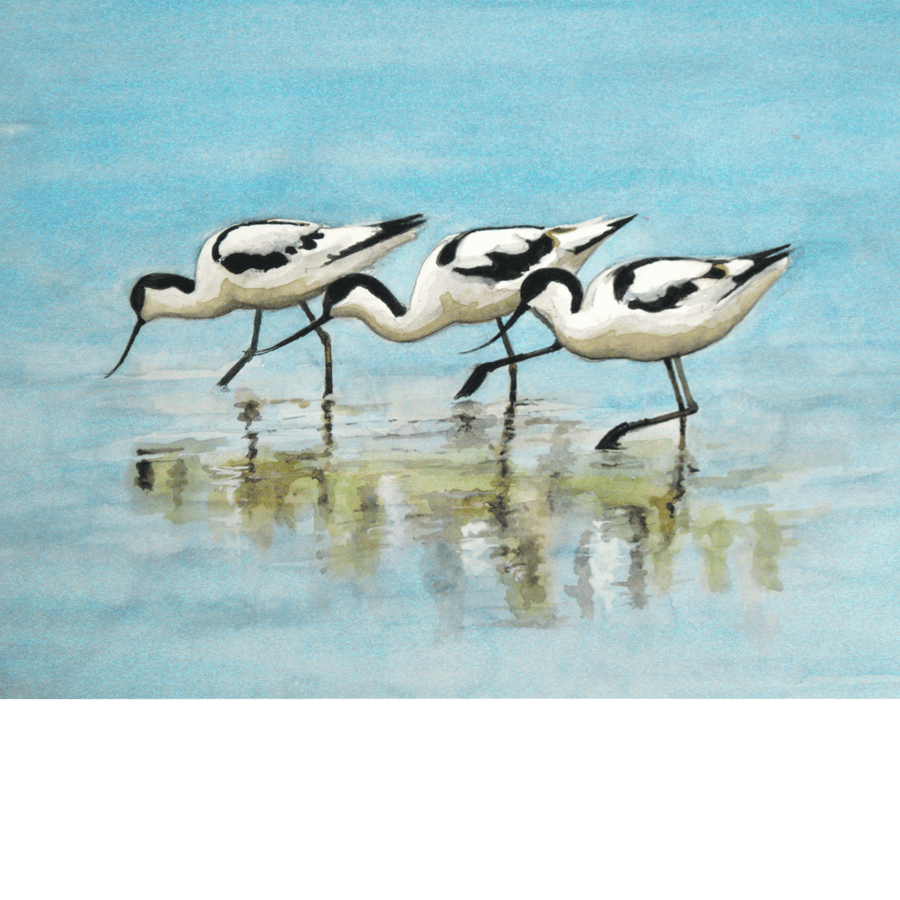 Three Avocets. Original watercolour painting.