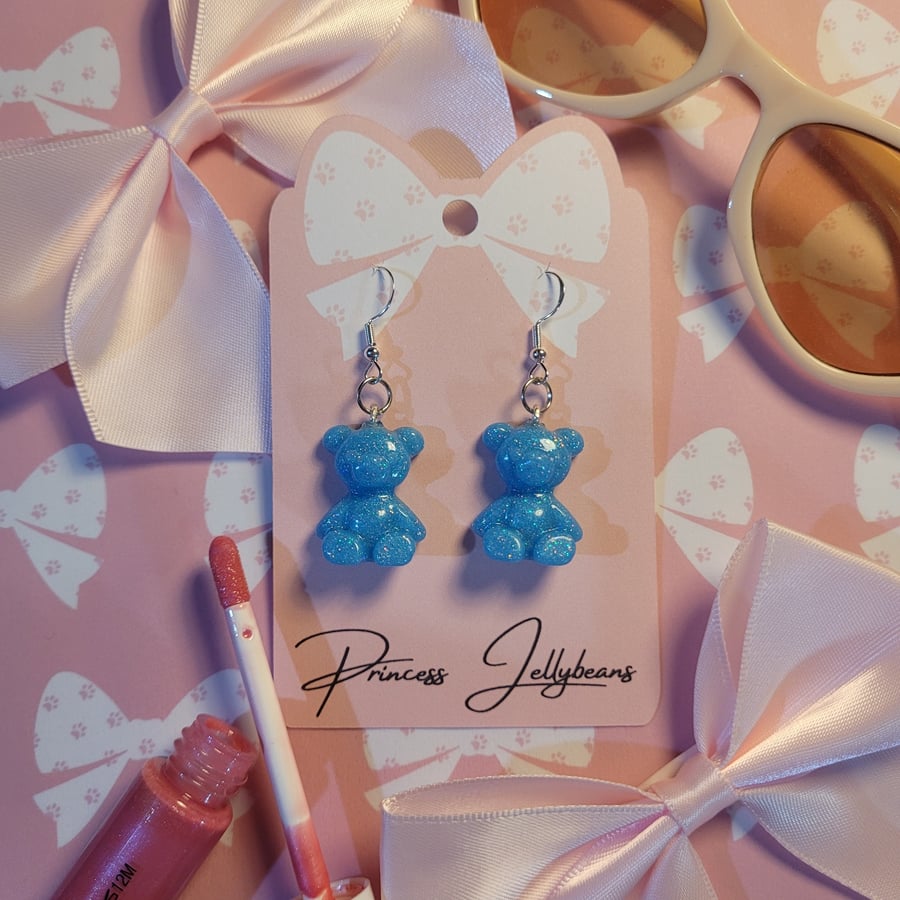 Glittery Blue Gummy Bear Earrings