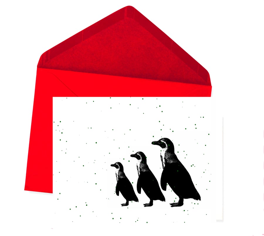 Christmas Card sale - Funny Penguins in a Diagonal Line