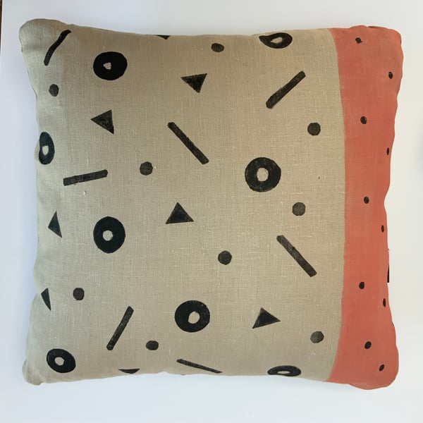 PINK ALLSORTS - Unusual, Cosy, Designer Hand-Block-Printed Cushion from Devon.