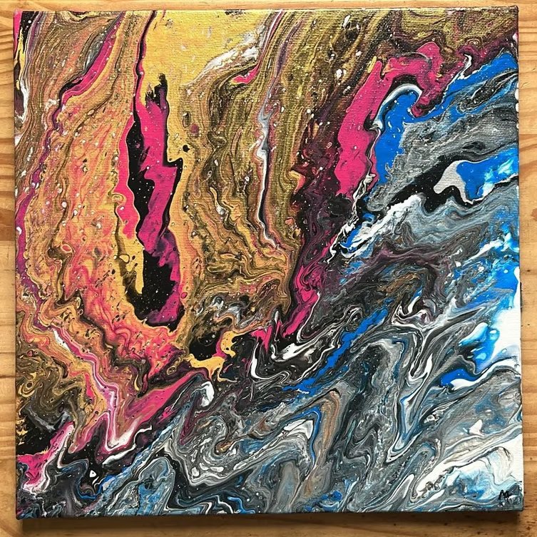 Coldflare Equinox, Original Acrylic Pour Painting 12" by 12" (30cm by 30cm)