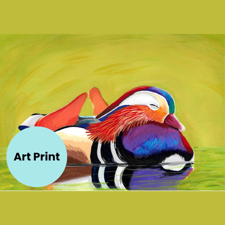Mandarin Duck Art Print A5 Gouache Painting