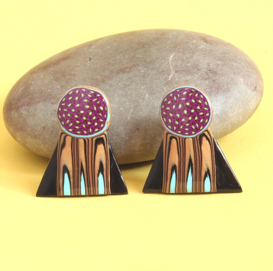 Hand Crafted Ear Studs - Modern Space Age Style