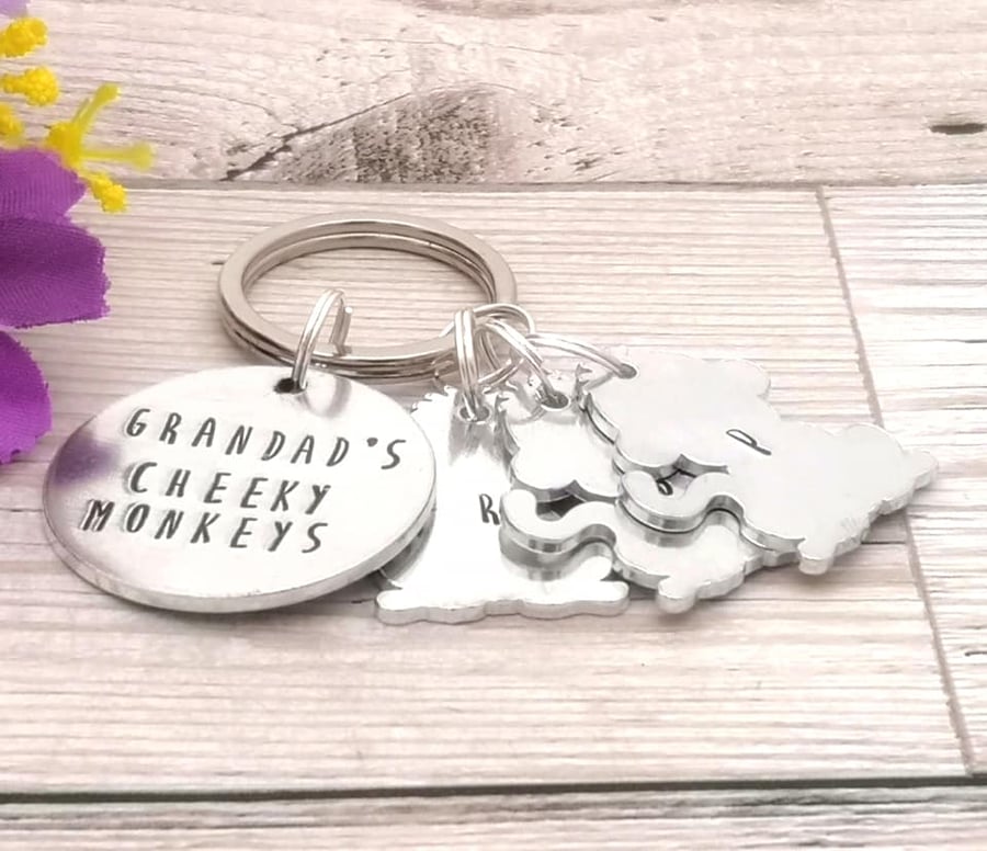 Grandad Keyring - Grandad’s Cheeky Monkeys - Personalised Grandad Gifts - Unique