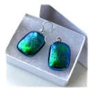 Dichroic Glass Earrings 310 Golden Emerald Florentine Fused 
