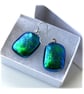 Dichroic Glass Earrings 310 Golden Emerald Florentine Fused 