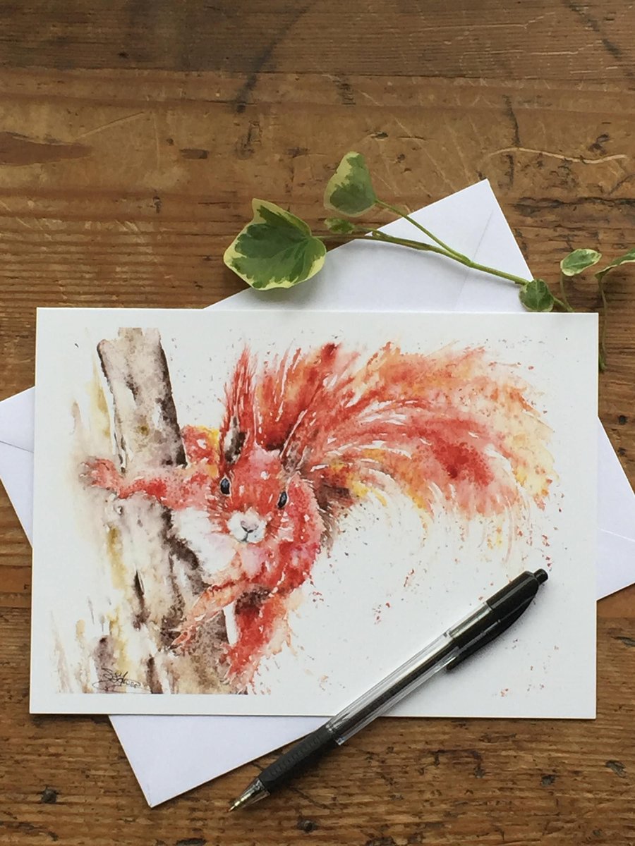 Red Squirrel Card, A Blank A5 Greetings Card by Watercolour Artist Sandi Mower