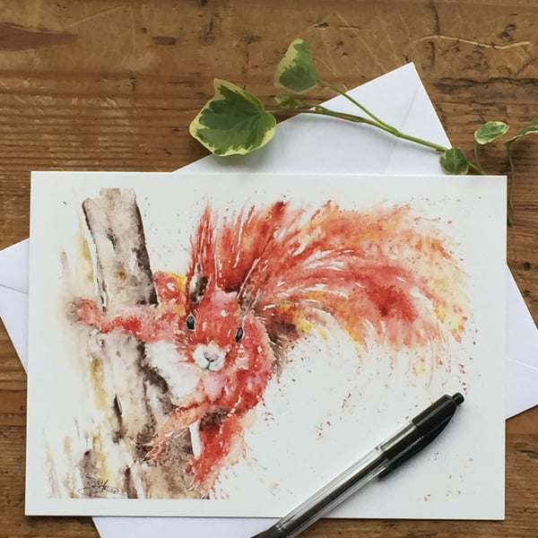 Red Squirrel Card, A Blank A5 Greetings Card by Watercolour Artist Sandi Mower