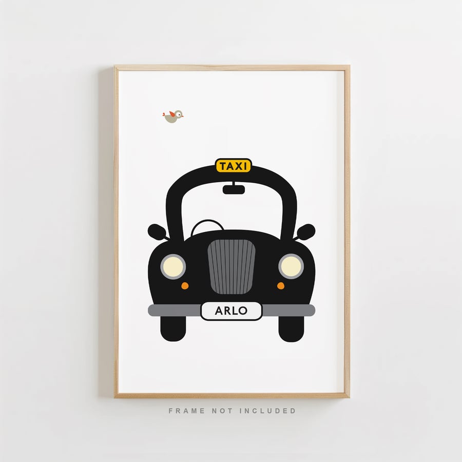 Personalised London Taxi Print – Custom Name Wall Art for Kids