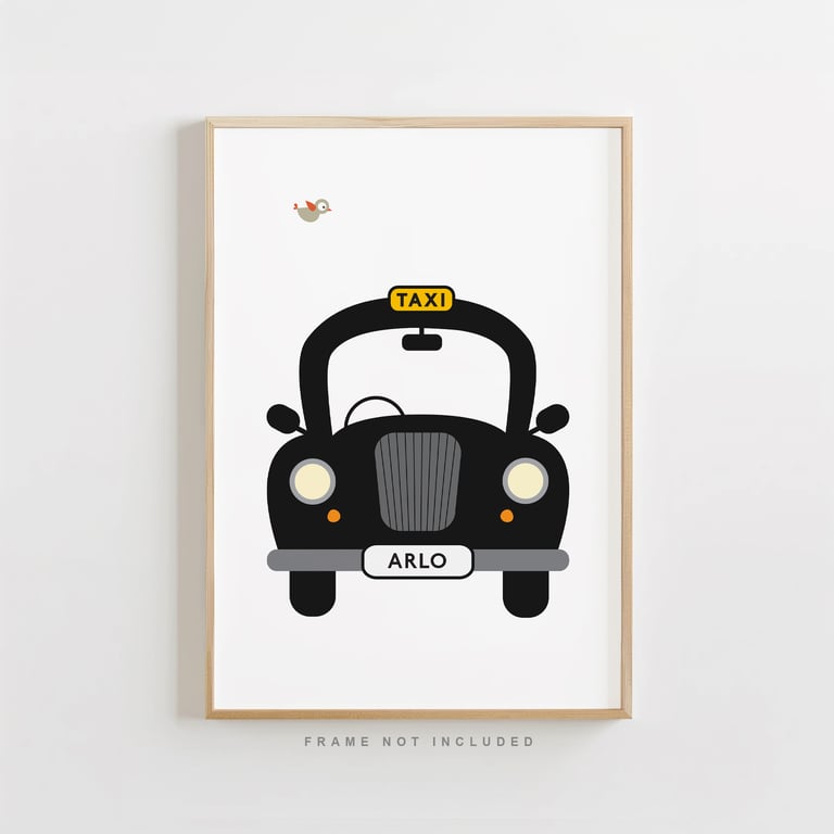 Personalised London Taxi Print – Custom Name Wall Art for Kids