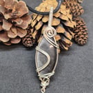 Silver sheen Obsidian pendant wire wrapped by hand