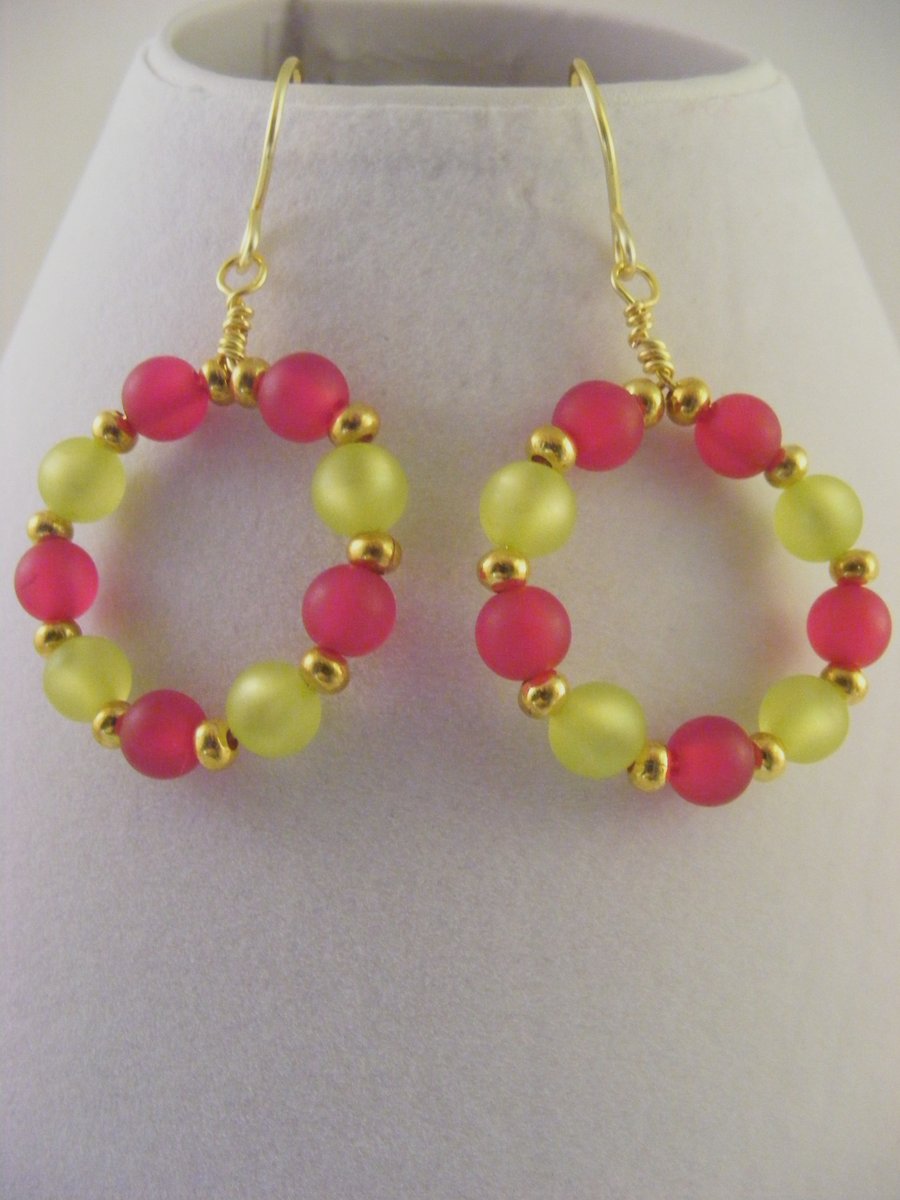 Fuchsia and Lime Hoop Earrings. 