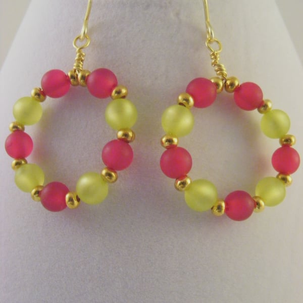 Fuchsia and Lime Hoop Earrings. 