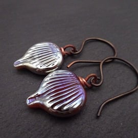 lampwork glass leaf earrings, copper jewellery