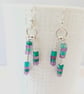 Colourful Sterling Silver Drop Earrings Amethyst & Green Agate