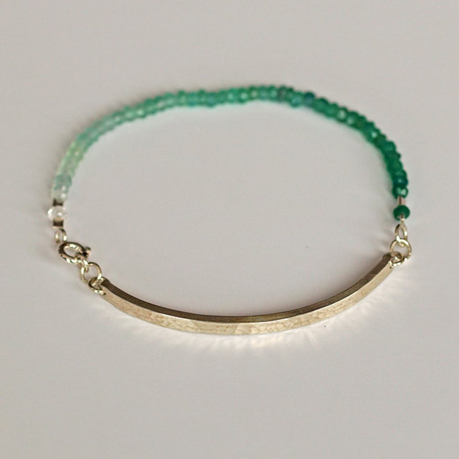 Custom Made Ombre Green Onyx Bracelet - hammered sterling silver