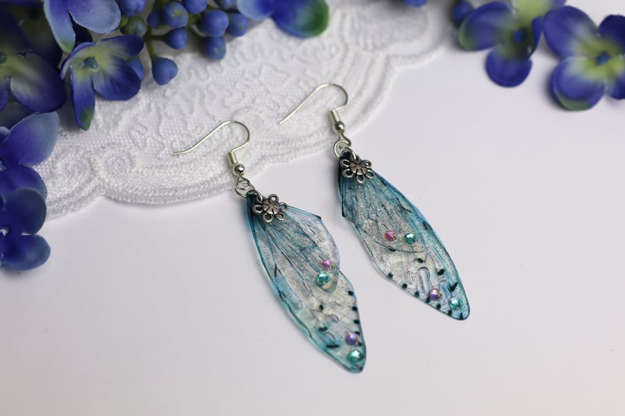 Fairy Wing Earrings Icy Blue Spring Fairycore Cottagecore Boho Fairy Gift