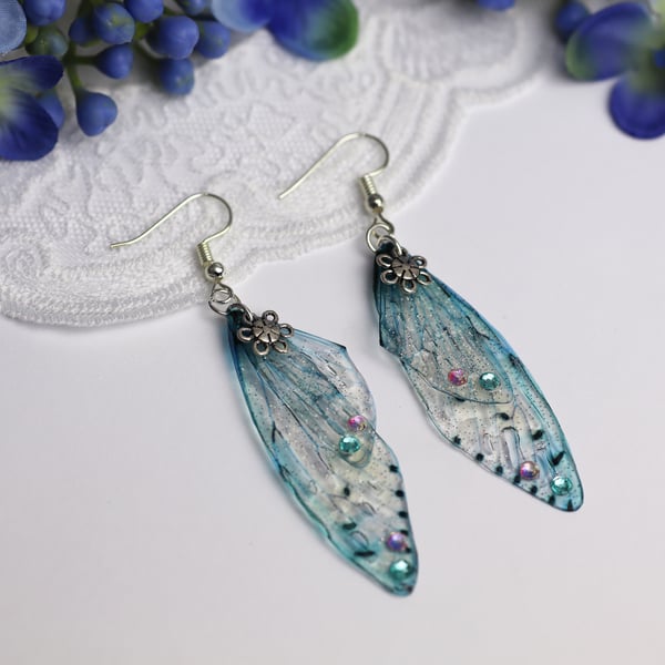 Fairy Wing Earrings Icy Blue Spring Fairycore Cottagecore Boho Fairy Gift