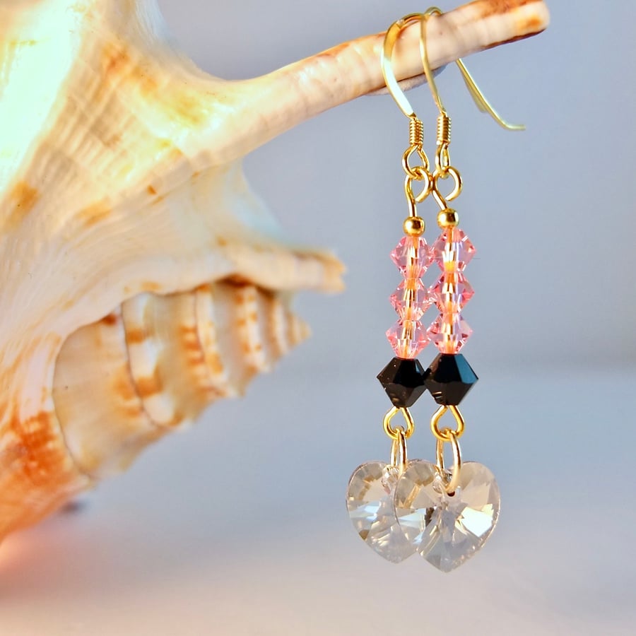 Swarovski Crystal Heart Earrings - Handmade In Devon