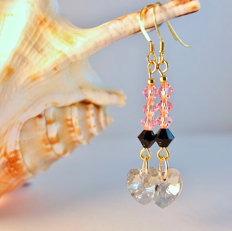 Swarovski Crystal Heart Earrings Handmade In Folksy