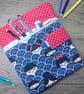 A5 sketchbook or notebook with fabric cover, kokeshi doll design - Image 1