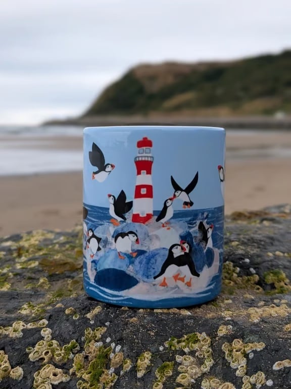 Mug gift cute puffin lighthouse seaside mug