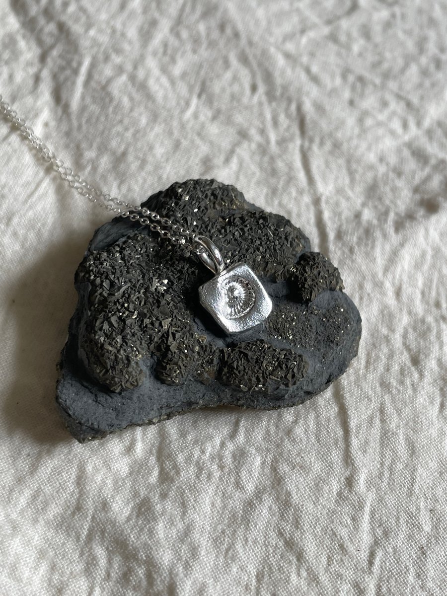 Ammonite Tablet Necklace - Recycled Fine & Sterling Silver