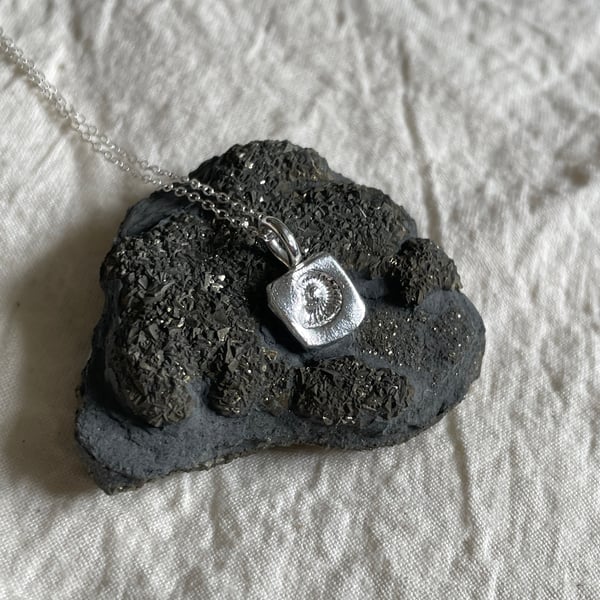 Ammonite Tablet Necklace - Recycled Fine & Sterling Silver