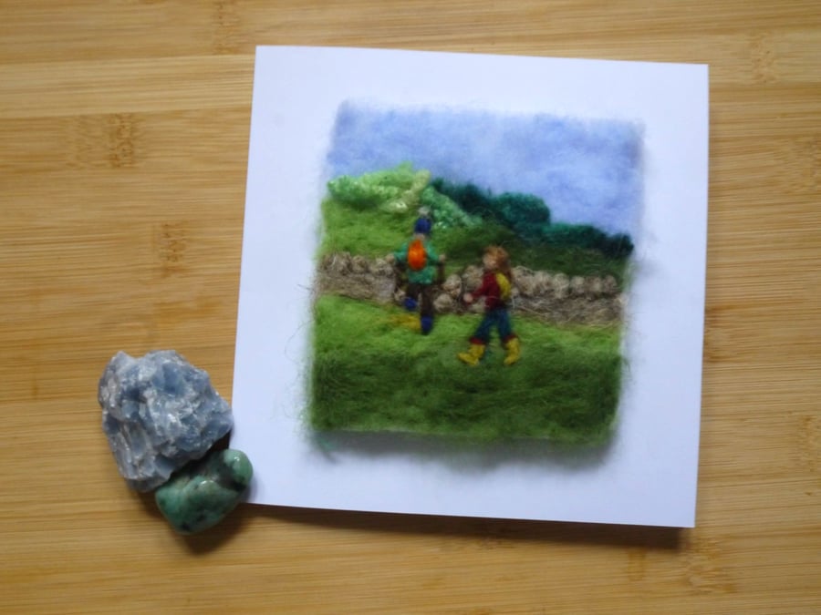 Needle felted Lets go this way greetings card