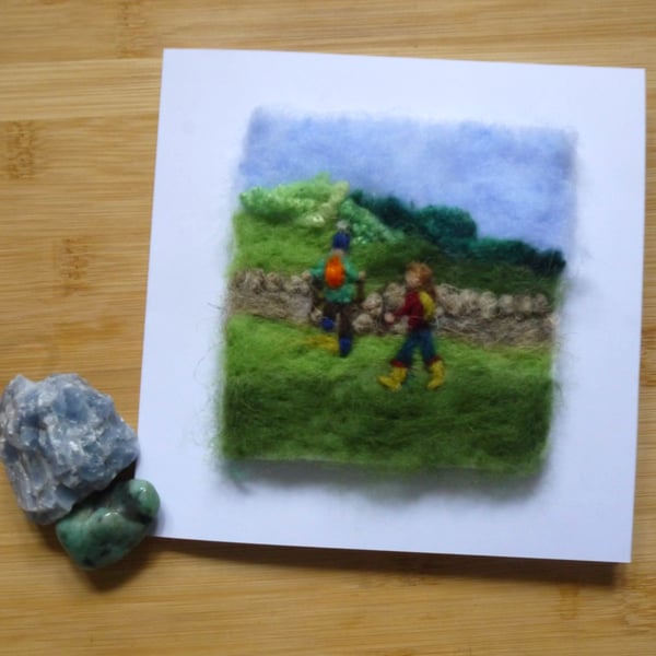 Needle felted Lets go this way greetings card